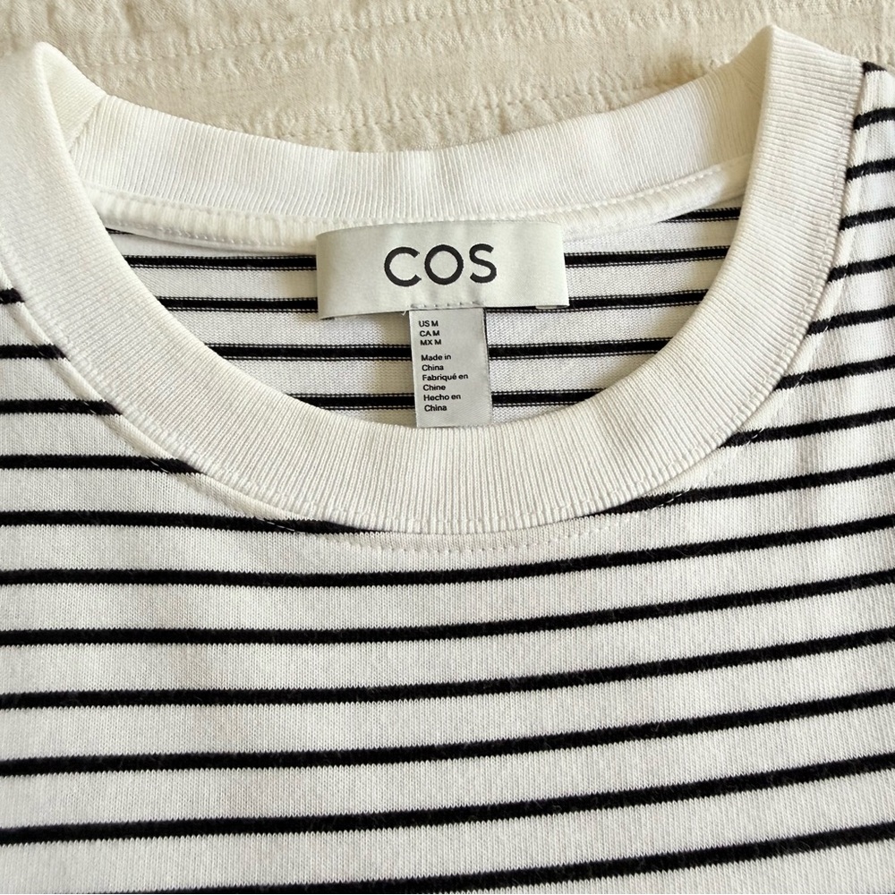 COS Heavyweight Organic Cotton Breton Stripe Women T-Shirt Size M White & Black - Picture 2 of 4